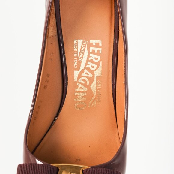 Salvatore Ferragamo Trilly Purple Patent Leather Vara-Bow Platform Pumps - Picture 8 of 9